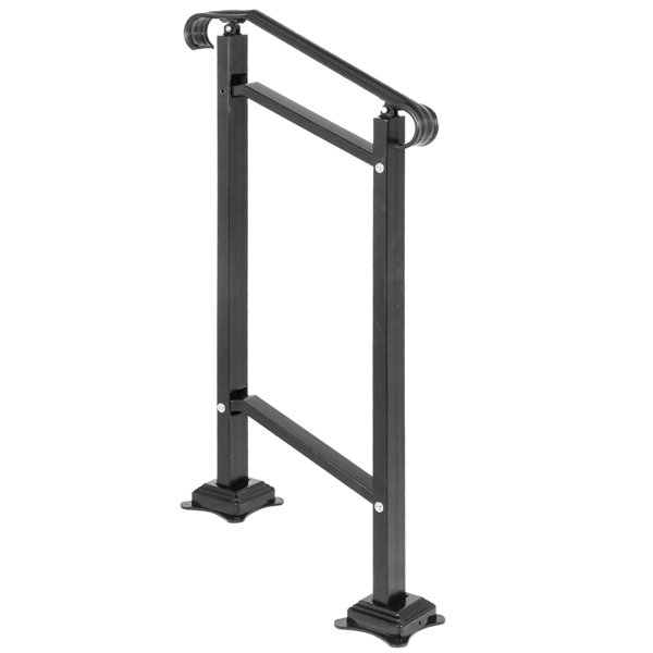 Draper Wrought Iron Handrail, Fit 1 Or 2 Steps Outdoor Stair Railing